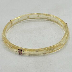 Vintage painted pink dot rhinestone lucite bangle bracelet
